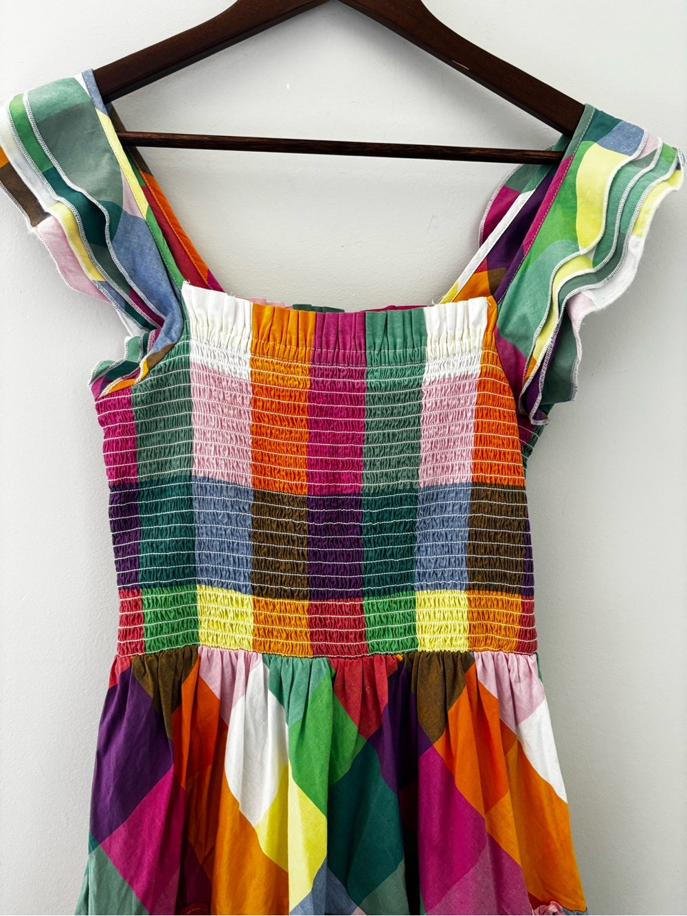 Crown & Ivy Colorful Geometric Smocked Midi Dress XS Flutter Sleeve Cotton - Picture 4 of 10